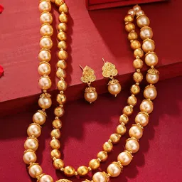 Yellow Chimes Gold-Plated Stone-Studded & Beaded Jewellery Set-image-47