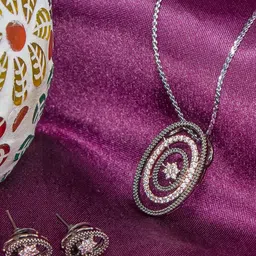 Manikya Rose Gold-Plated Cubic Zirconia Stones Studded Flower Shaped Pendant Jewellery Set-13