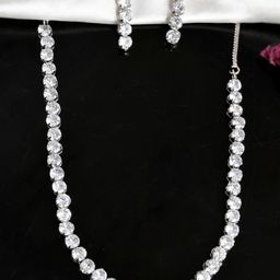 Shoshaa Silver-Plated & White CZ Studded Jewellery Set-image-81