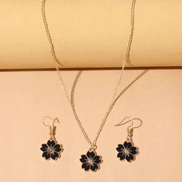 EL REGALO Black & Gold-Toned Floral Jewellery Set-image-4