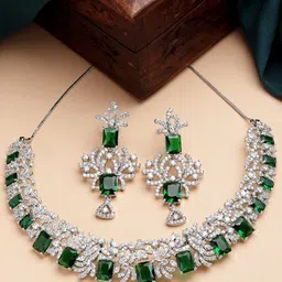 KARATCART Silver-Plated Green AD Stone Studded Jewellery Set-17