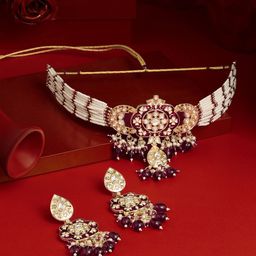 Zaveri Pearls Gold Plated Austrian Diamonds Studded & Beaded Jewellery Set-31