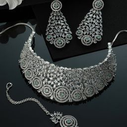 Jazz and Sizzle Rhodium-Plated American Diamond-Studded Jewellery Set-picture-12