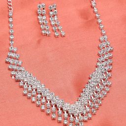 SOHI Women Silver Plated American Diamond Necklace and Earring Set-60