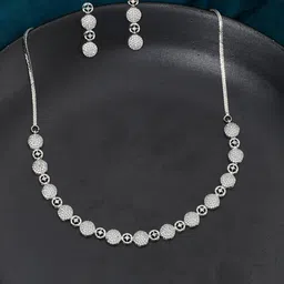 Voylla Silver-Toned White CZ-Studded Rhodium-Plated Jewellery Set-image-26
