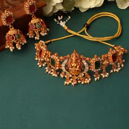 Shining Diva Gold-Plated Pearl-Beaded Studded Jewellery Set-image-48