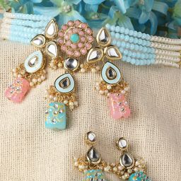 KARATCART Gold-Plated Kundan-Studded Pearl Beaded Jewellery Set-13