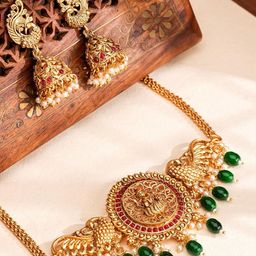 Yellow Chimes Stone-Studded & Pearl Beaded Jewellery Set-image-62