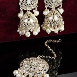 KARATCART Gold-Plated Kundan-Studded Pearl Beaded Jewellery Set-picture-1