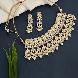 ATIBELLE Gold-Plated Kundan-Studded & Pearl Beaded Jewellery Set-image-48