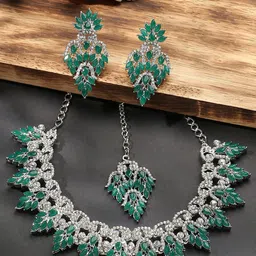 VATSALYA creation Rhodium-Plated Stones Studded Jewellery Set-48