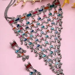 Moedbuille Silver-Plated Stones Studded Jewellery Set-image-45