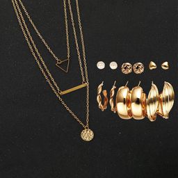 Jewels Galaxy Set Of 6 Gold Plated Layered Necklace & Contemporary Earrings Set-image-28