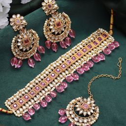 Jazz and Sizzle Gold-Plated Kundan-Studded & Beaded Jewellery Set-picture-10