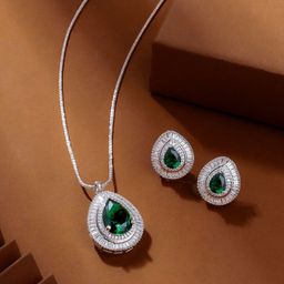 THE AAB STUDIO Rhodium-Plated American Diamond Studded Jewellery Set-image-76