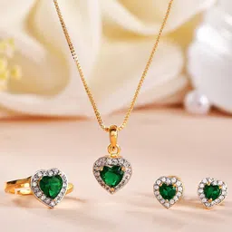 Voylla Gold-Plated Green Heart Shaped Zirconia Pendant Set-38