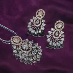 Manikya Rose Gold-Plated AD-Stones Studded Flower Shaped Pendant Jewellery Set-24