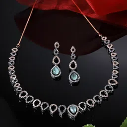 ZENEME Rose Gold-Plated American Diamond Necklace and Earrings-8