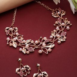 ZENEME Rose Gold-Plated Cubic Zirconia Necklace and Earrings-image-97