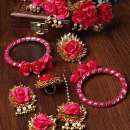 ZENEME Gold Plated Floral Beaded Haldi & Mehendi Jewellery Set-1