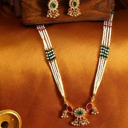 Adwitiya Collection Gold-Plated Stone-Studded & Beaded Jewellery Set-71