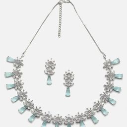 Aazeen Rhodium-Plated American Diamond Brass Jewellery Set-image-3