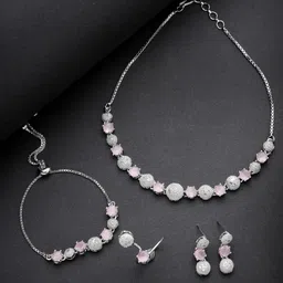 Aazeen Rhodium-Plated American Diamond Studded Brass Jewellery Set-18