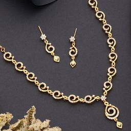 Saraf RS Jewellery Gold-Plated CZ-Stones Studded Geometric Minimal Necklace & Earrings-image-61
