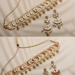 PANASH Gold-Plated & White Kundan Reversible Jewellery Set-34