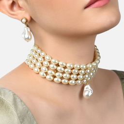 Zaveri Pearls Gold-Plated White Pearl Beaded Jewellery Set-27