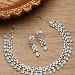 ZENEME Rhodium-Plated AD-Studded Jewellery Set-image-39