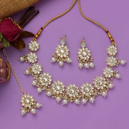 Atasi International Gold-plated American Diamond Necklace And Earrings With Maang Tika-47