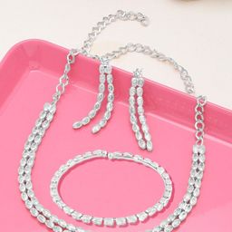 Zaveri Pearls Silver-Toned White CZ-Studded Jewellery Set-image-62
