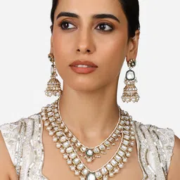 Zaveri Pearls Gold Plated Kundan Studded & Pearls Beaded Jewellery Set-4