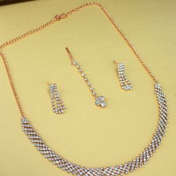 PRIVIU Rose Gold Plated Cubic Zirconia Studded Jewellery Set-image-56