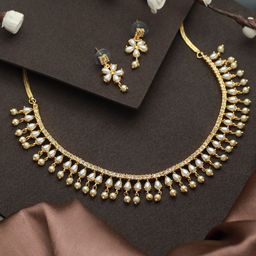 Priyaasi Gold-Plated White Pearl AD-Studded Jewellery Set-29