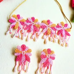 Sangria Gold Plated Floral Beaded Tasselled Jewellery Set-30