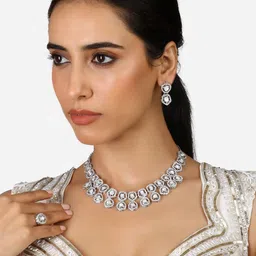 Zaveri Pearls Silver-Plated American Diamond Studded Jewellery Set-39