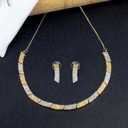 PRIVIU Gold Plated American DiamondStudded Jewellery Set-image-23