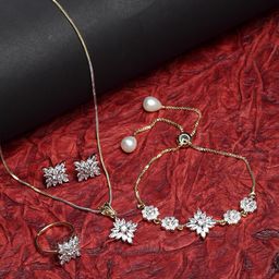 ZENEME White Gold-plated Asscher Shaped American Diamond Studded Jewellery Set-31