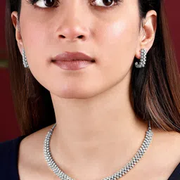 Peora Silver-Plated Cubic Zirconia-Studded Jewellery Set-image-60
