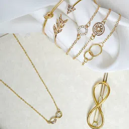 JOKER & WITCH Gold-Plated & White Stone-Studded Jewellery Set-picture-27