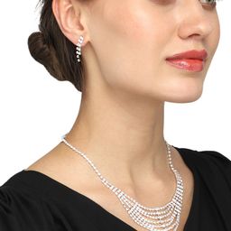 Yellow Chimes Silver-Plated & White AD & Crystal Studded Jewellery Set-30