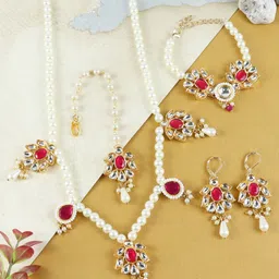 Asthetika Kids Girls Gold-Plated Kundan Studded Beads Beaded Jewellery Set-image-11