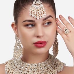 Zaveri Pearls Gold-Plated Stone Studded & Beaded Jewellery Set-50