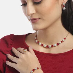 DIVASTRI Gold-Plated Stone -Studded & Beaded Jewellery Set-38