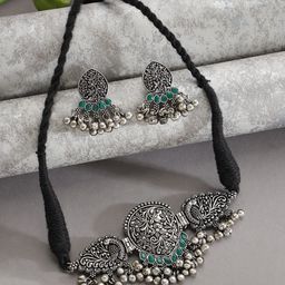 Sangria Silver-Plated Stone-Studded & Beaded Jewellery Set-15