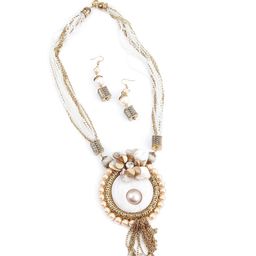 ODETTE Gold-Plated Pearl Tribal Trim Nacklace & Earring Jewellery Set-43