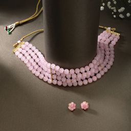 Peora Pink Gold-Plated Beaded Choker Jewellery Set-10