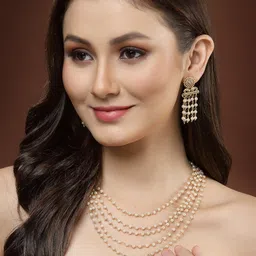 PANASH Women Gold-Plated White Pearl Layered Jewellery Set-56